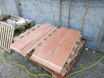 Broken down plywood cladding boards