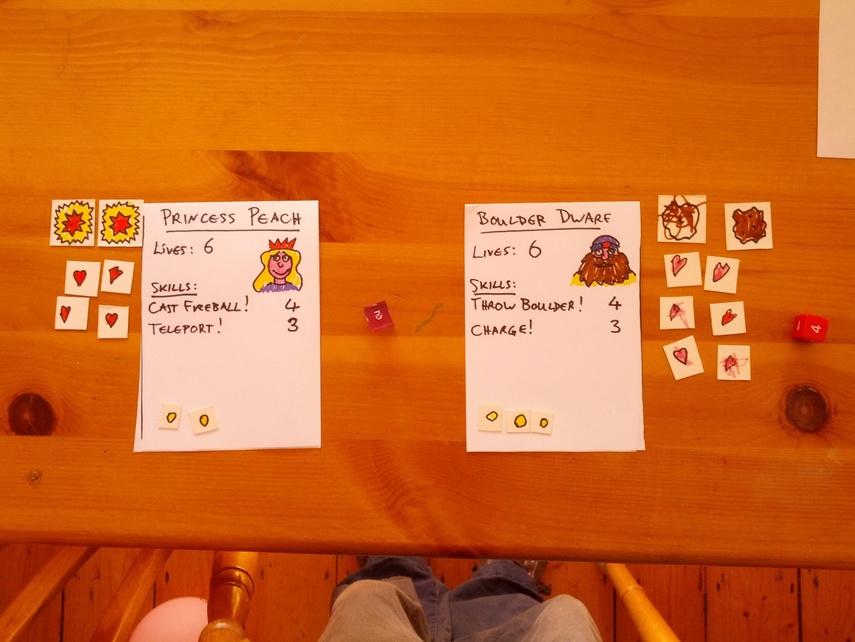 A picture of the game's simple, colourful character sheets.