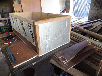 An assembled box with insulation added