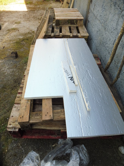 The off-cuts from a full 2.4m x 1.2m panel of insulation